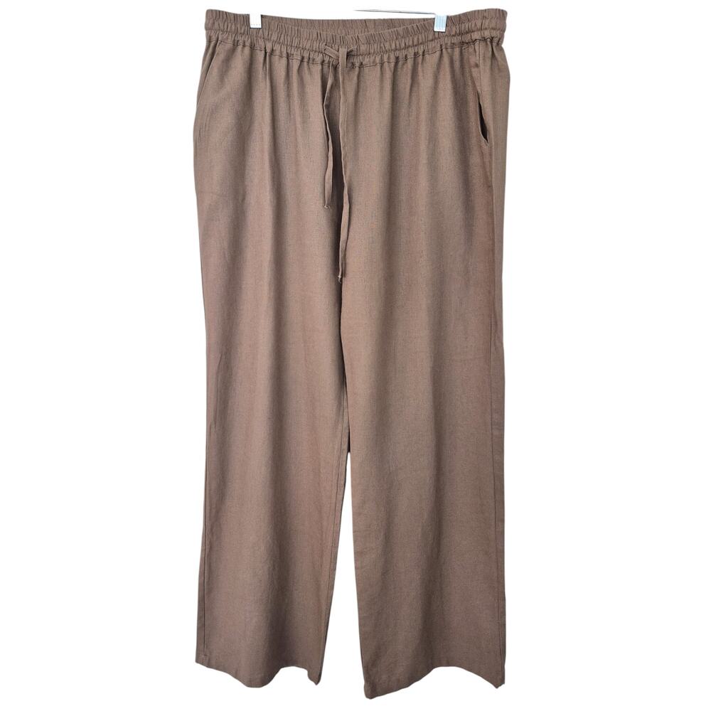 Love Tree Pants Size 2X Linen Blend Wide Leg Elastic Waist Light Brown Neutral